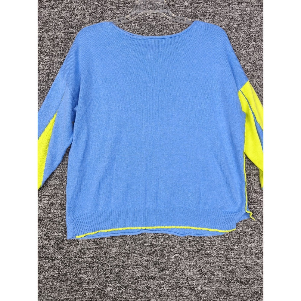 Zaket & Plover Sweater XS Blue Cashmere Cotton Colorblock Neon Knit Top - Picture 6 of 10